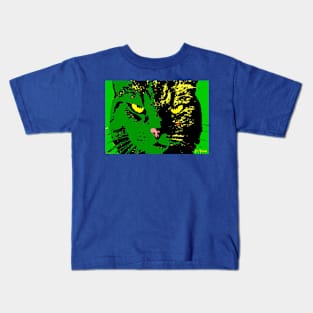 ANGRY CAT POP ART - GREEN YELLOW BLACK Kids T-Shirt